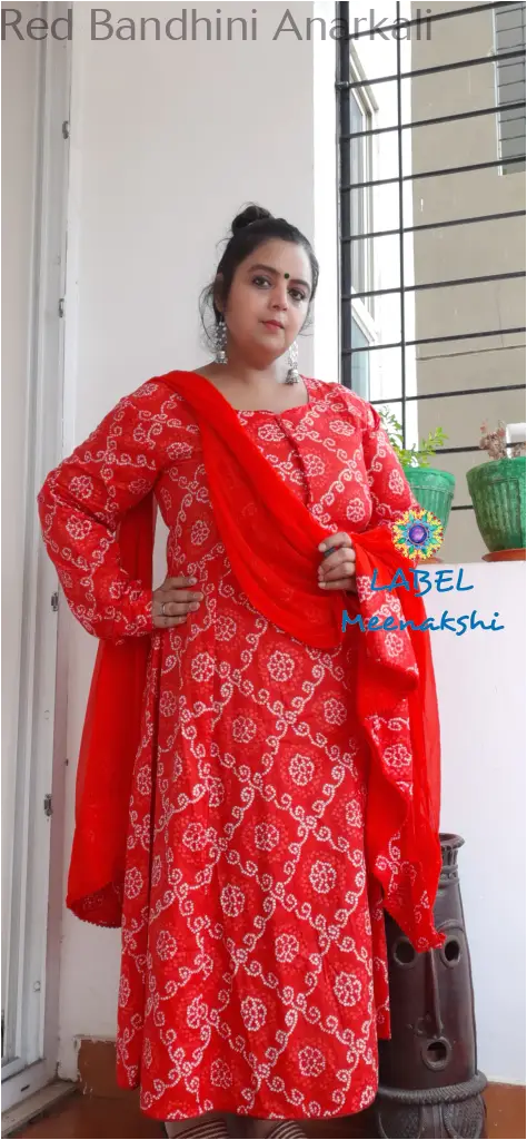 Red Bandhini Anarkali SET T&D