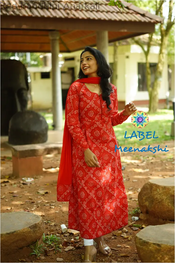 Red Bandhini Anarkali SET T&D