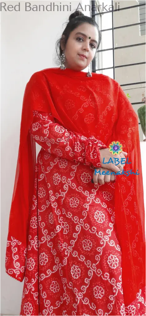 Red Bandhini Anarkali SET T&D