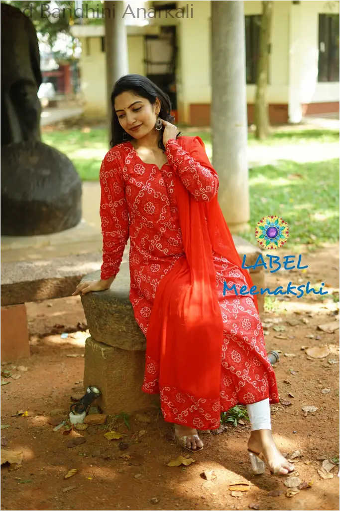 Red Bandhini Anarkali SET T&D