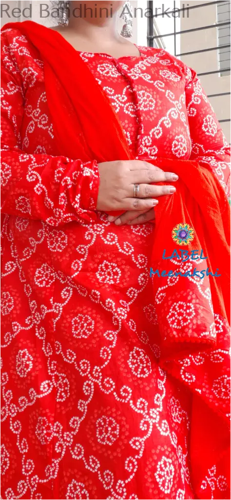 Red Bandhini Anarkali SET T&D