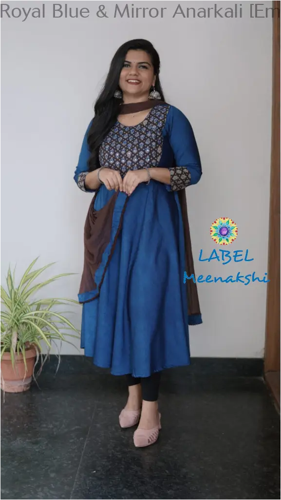 Royal Blue & Mirror Emblished Solid Anarkali Sets