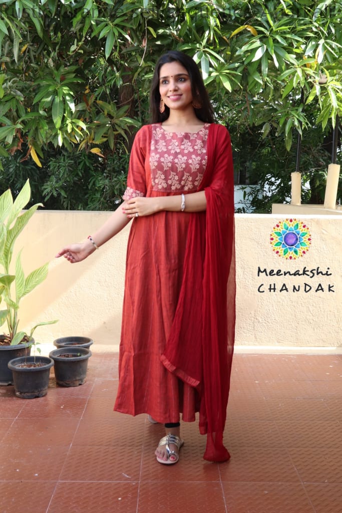 Rustic Orange Self Sequence Anarkali Limited Edition