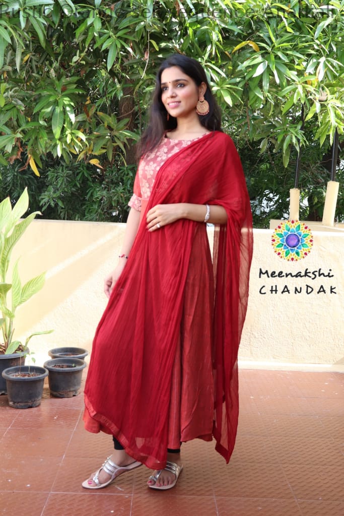 Rustic Orange Self Sequence Anarkali Limited Edition