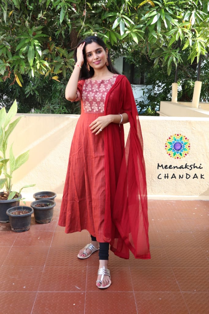 Rustic Orange Self Sequence Anarkali Limited Edition