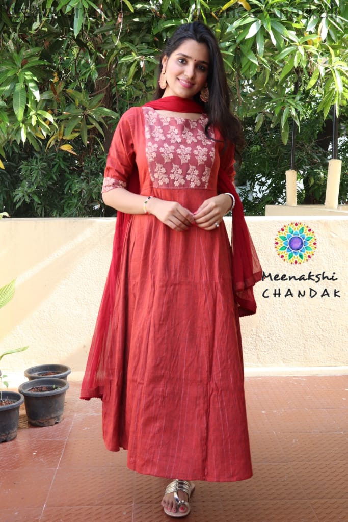 Rustic Orange Self Sequence Anarkali Limited Edition