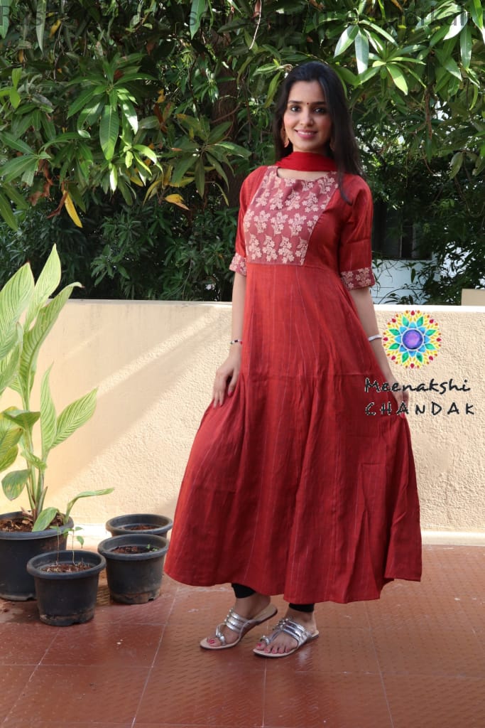 Rustic Orange Self Sequence Anarkali Limited Edition