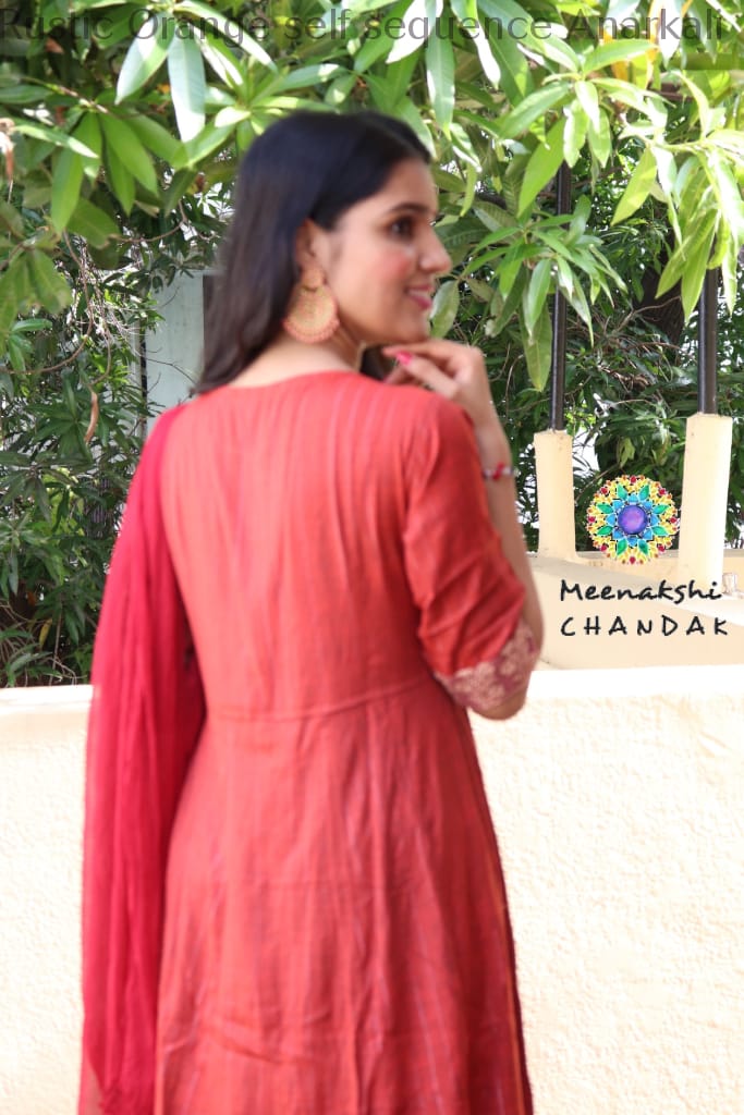 Rustic Orange Self Sequence Anarkali Limited Edition