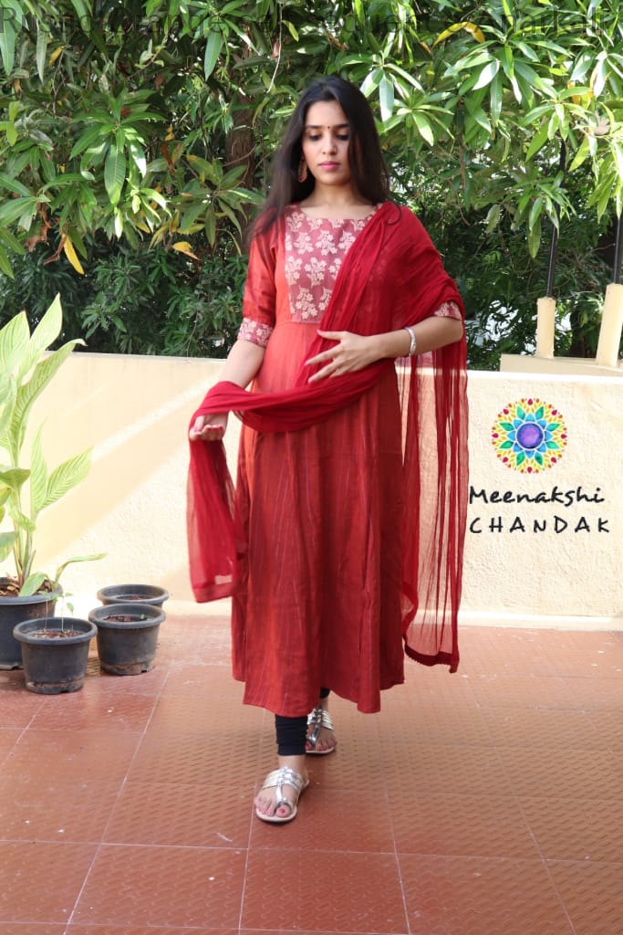 Rustic Orange Self Sequence Anarkali Limited Edition
