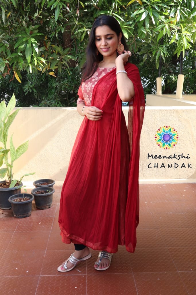 Rustic Orange Self Sequence Anarkali Limited Edition