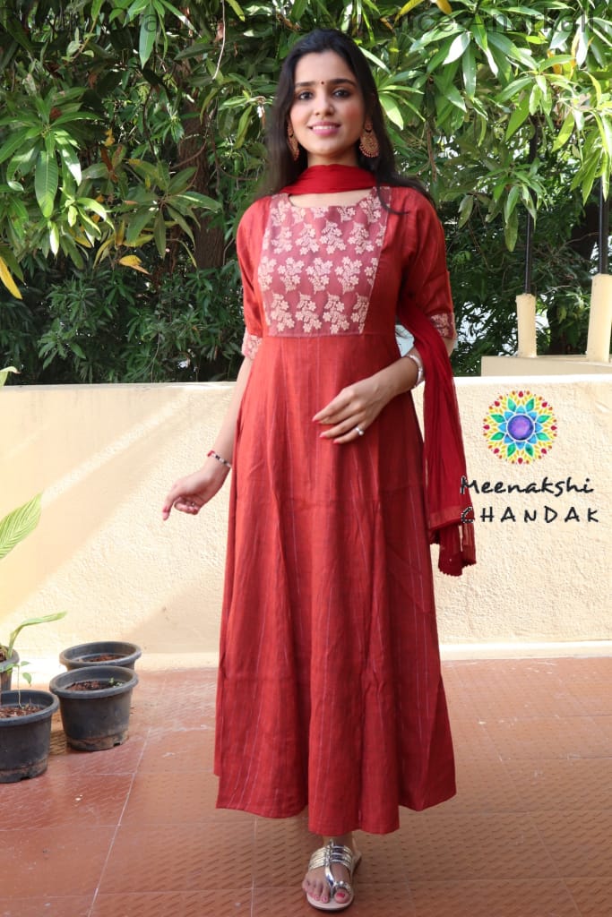 Rustic Orange Self Sequence Anarkali Limited Edition