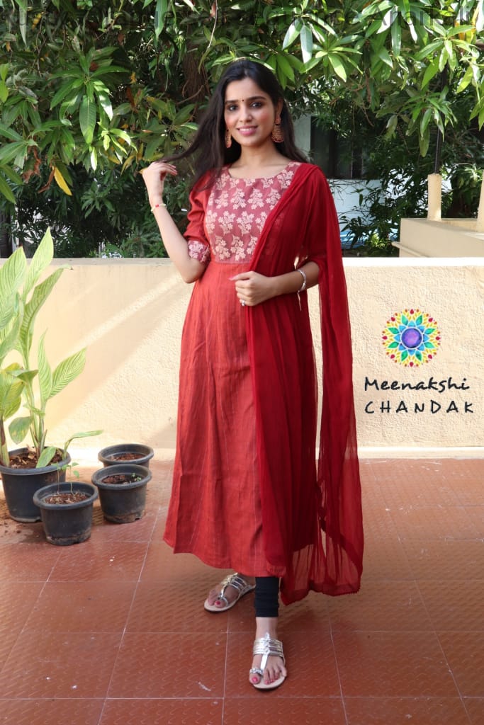 Rustic Orange Self Sequence Anarkali Limited Edition