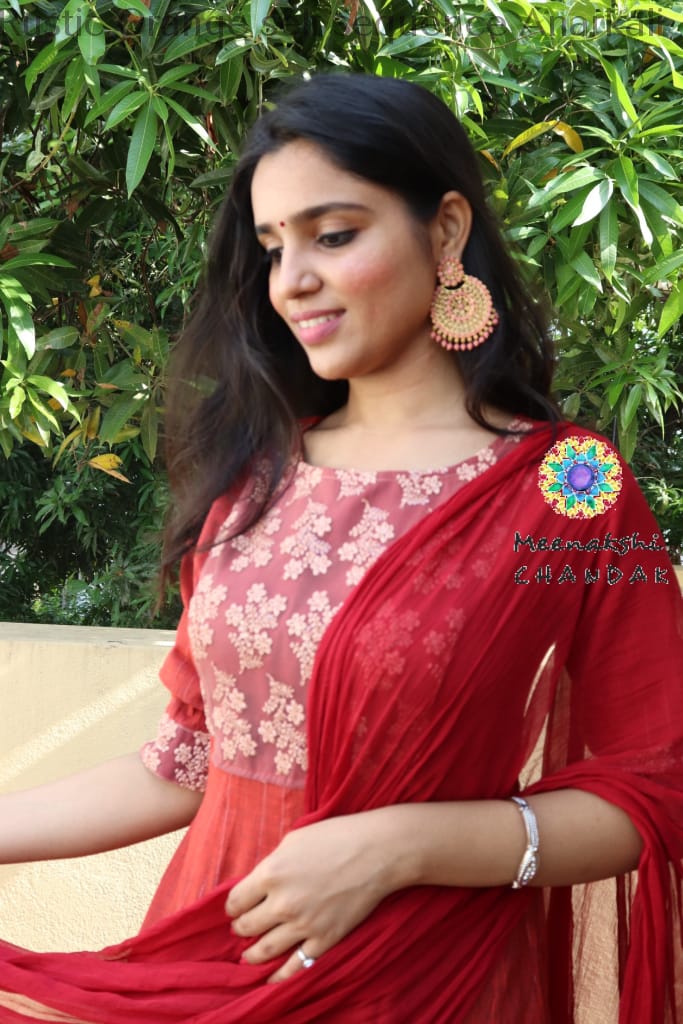Rustic Orange Self Sequence Anarkali Limited Edition