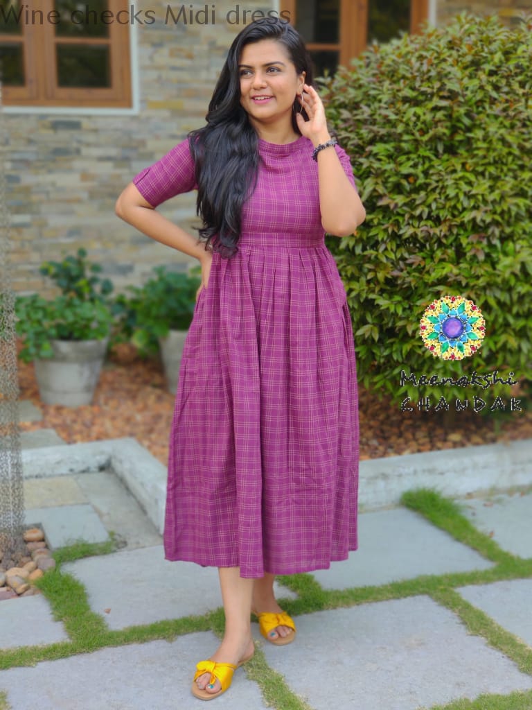 Wine Checks Midi Dress Casuals