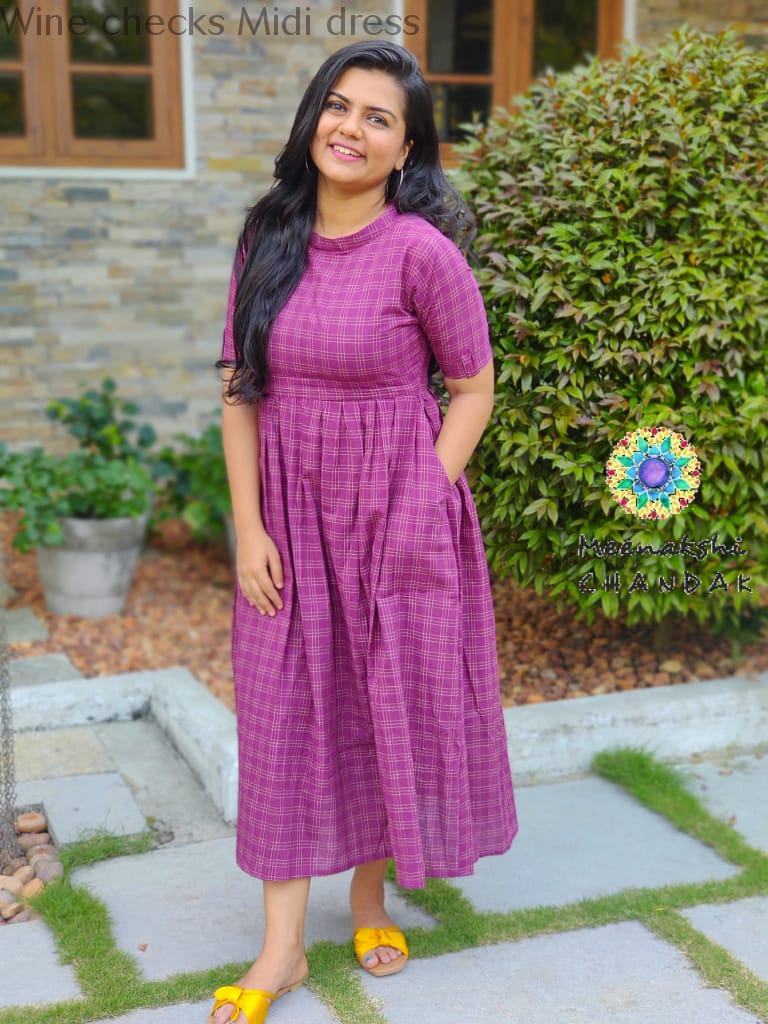 Wine Checks Midi Dress Casuals