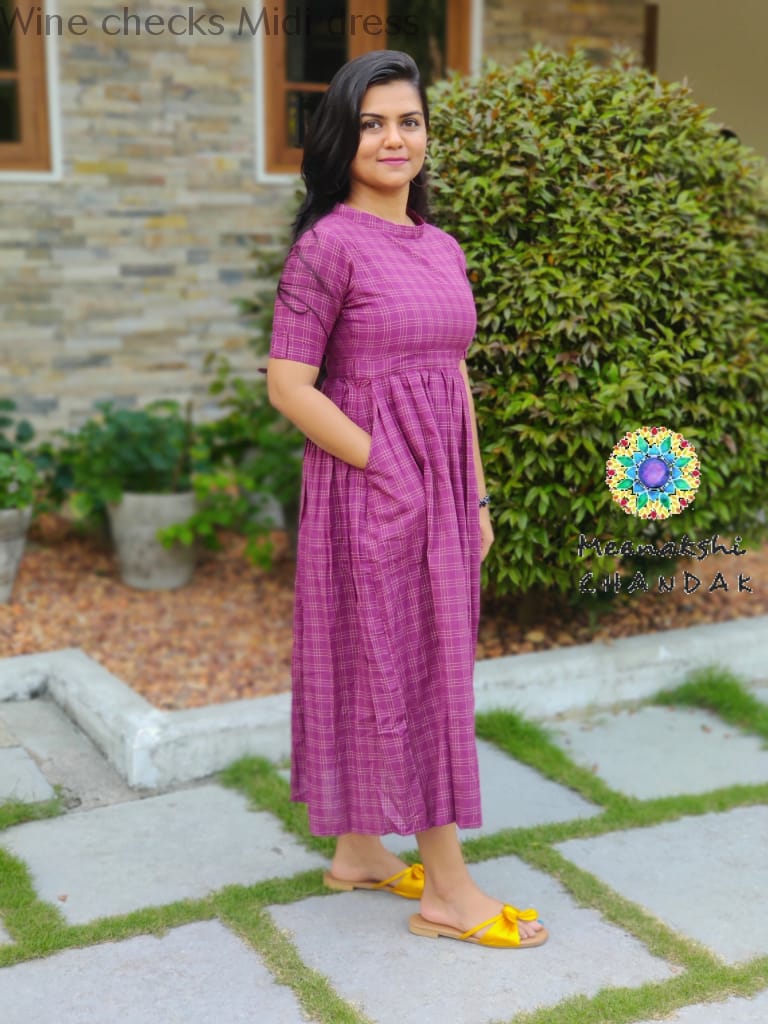 Wine Checks Midi Dress Casuals