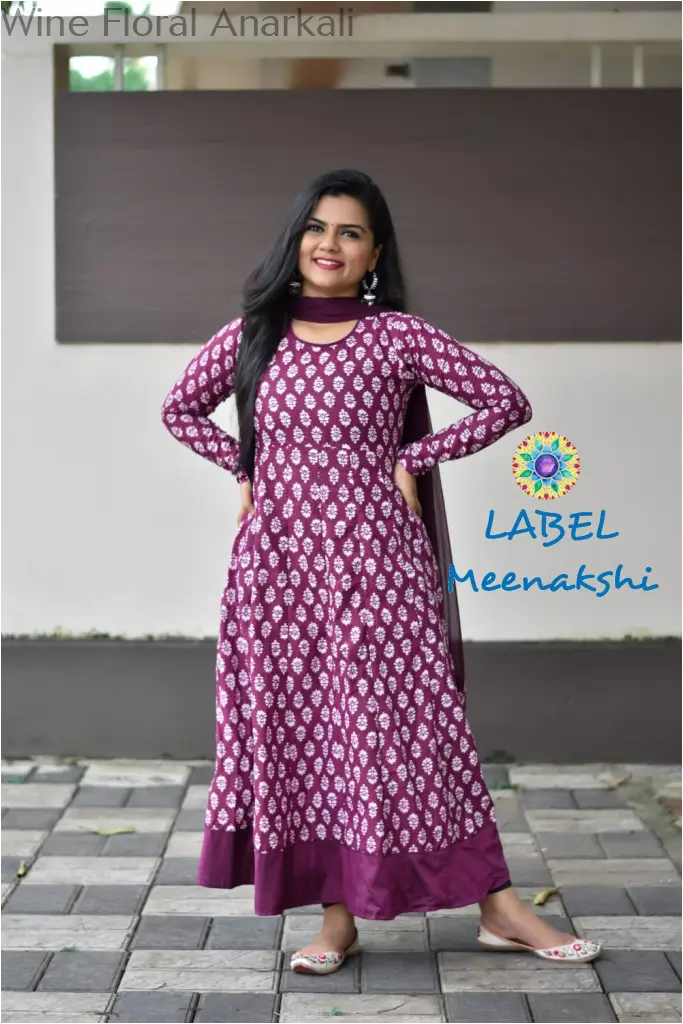 Wine Floral Jaipuri Anarkali Sets