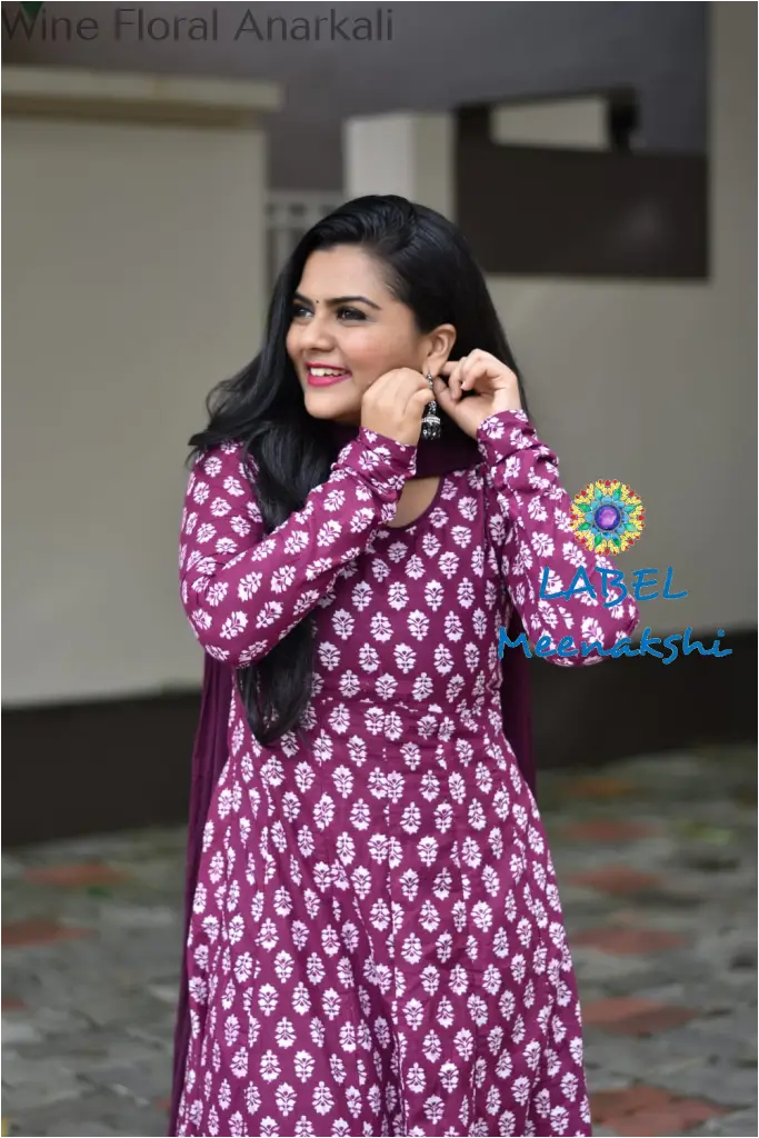 Wine Floral Jaipuri Anarkali Sets