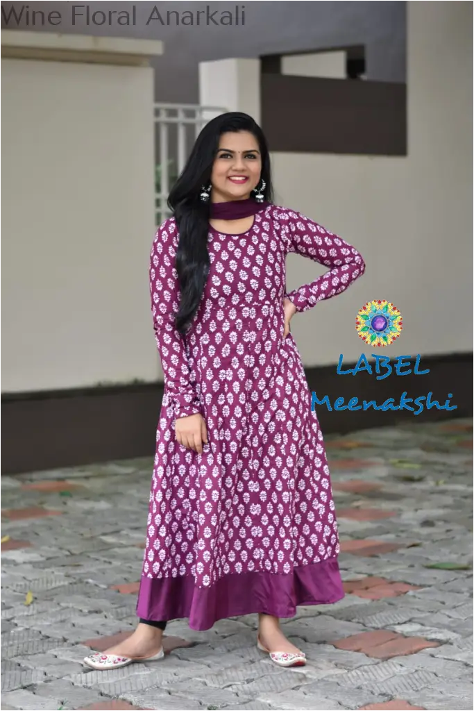 Wine Floral Jaipuri Anarkali Sets