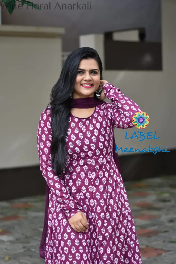 Wine Floral Jaipuri Anarkali Sets
