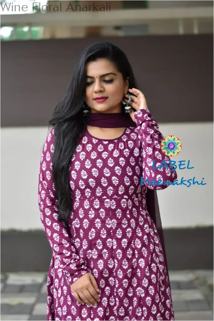 Wine Floral Jaipuri Anarkali Sets
