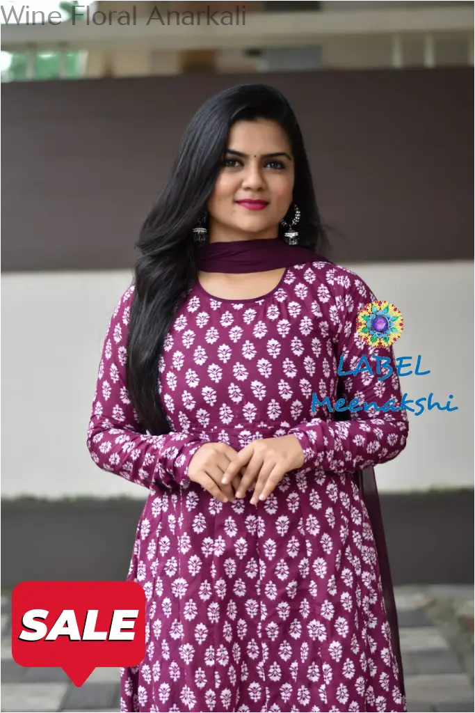 Wine Floral Jaipuri Anarkali Xs Sets