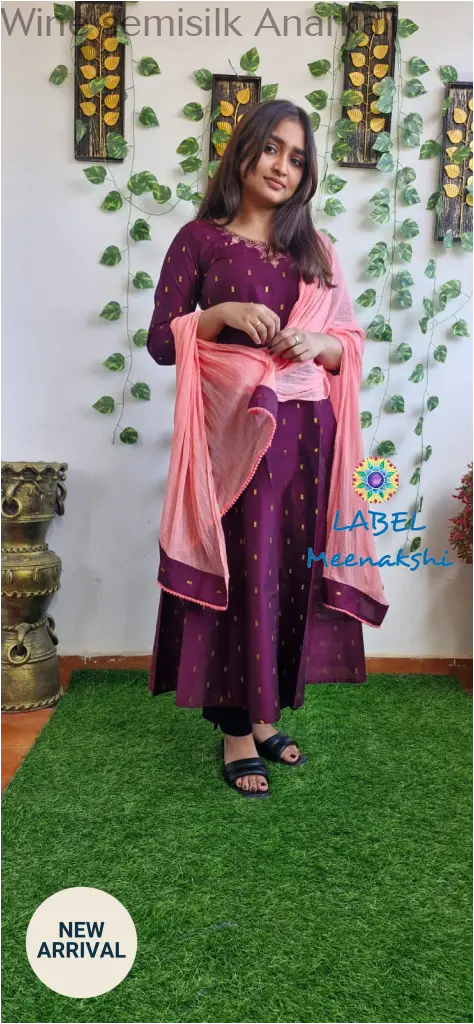 Wine semisilk Anarkali