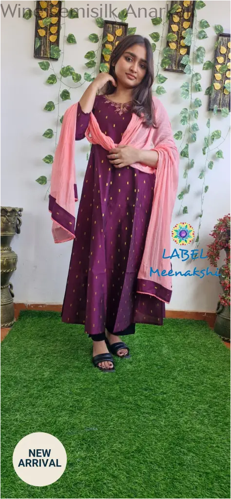 Wine semisilk Anarkali