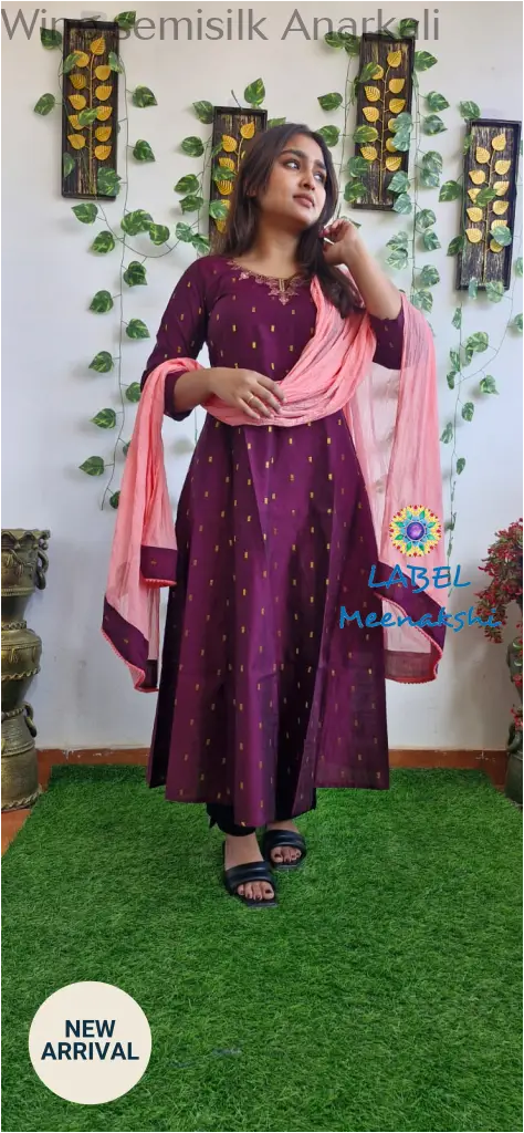 Wine semisilk Anarkali