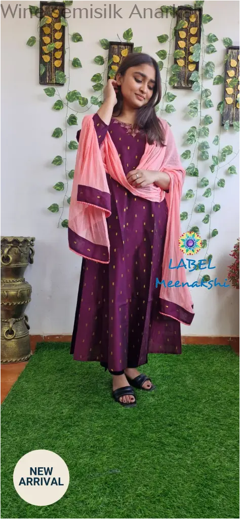 Wine semisilk Anarkali