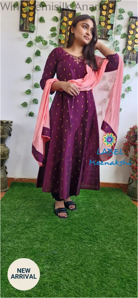 Wine semisilk Anarkali