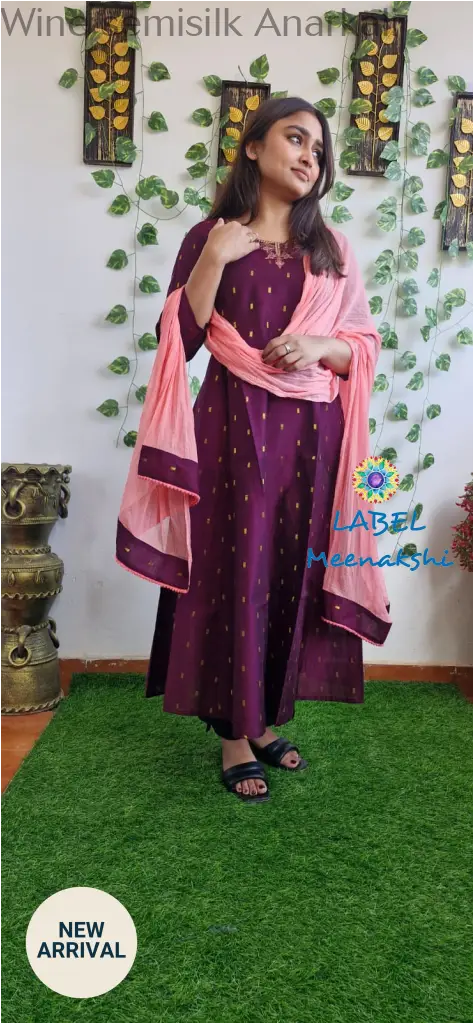 Wine semisilk Anarkali