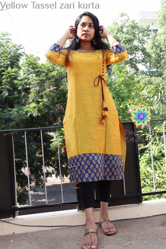 Yellow Tassel Zari Kurta Kurtas
