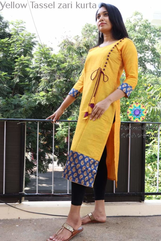 Yellow Tassel Zari Kurta Kurtas