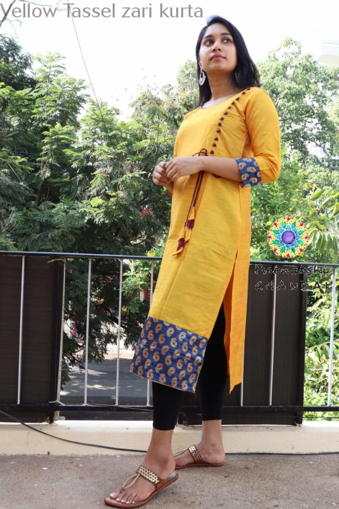 Yellow Tassel Zari Kurta Kurtas