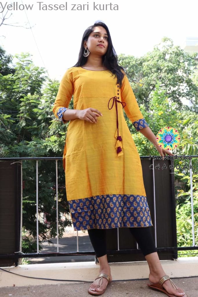 Yellow Tassel Zari Kurta Kurtas