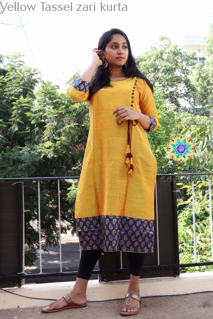 Yellow Tassel Zari Kurta Kurtas