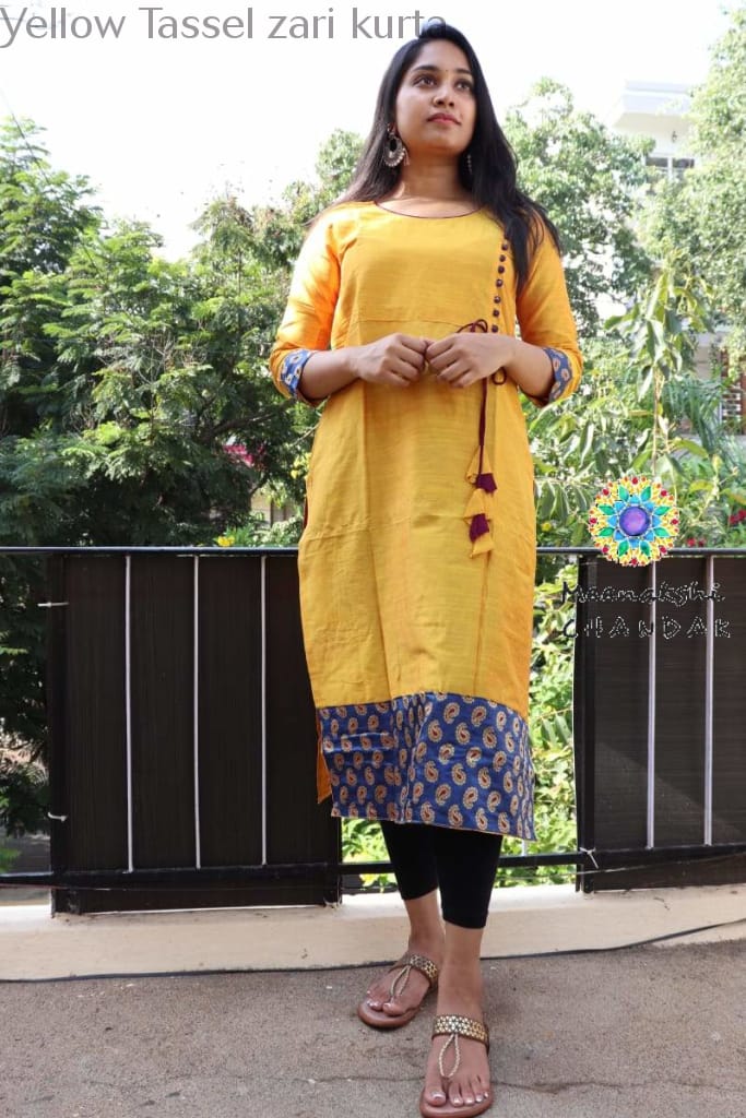 Yellow Tassel Zari Kurta Kurtas