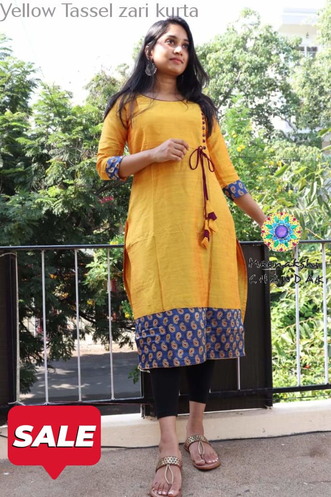Yellow Tassel Zari Kurta S Kurtas