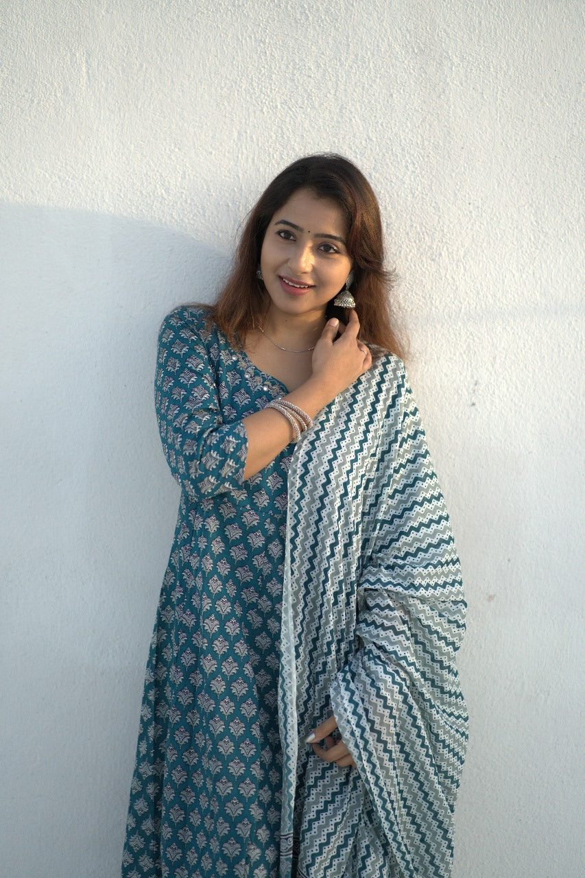 Aqua Blue Jaipuri Anarkali