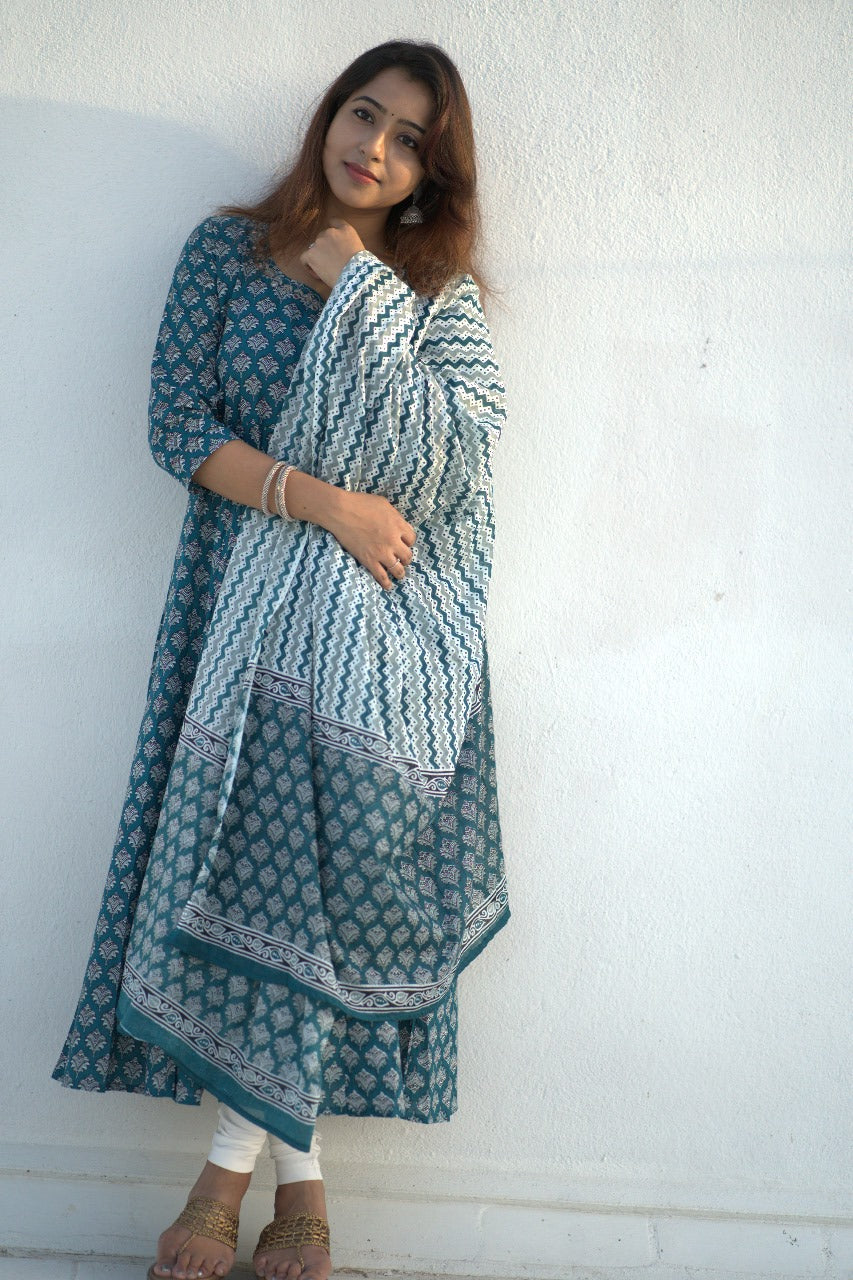 Aqua Blue Jaipuri Anarkali