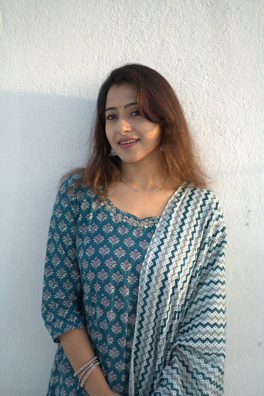 Aqua Blue Jaipuri Anarkali
