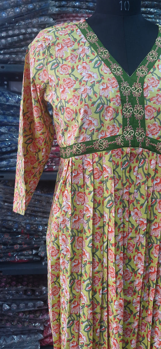 Yellow floral Alia kurta