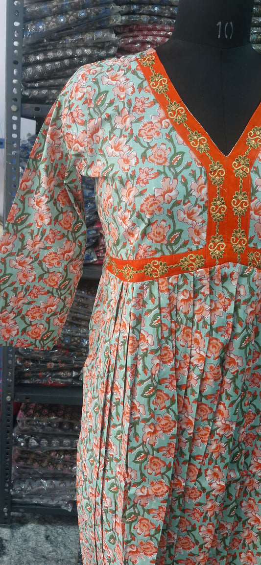 Sea Green floral Alia kurta
