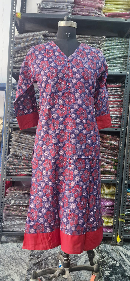 Navy and Merron floral kurta