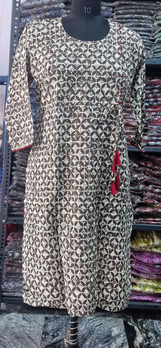 White and brown tassel kurta