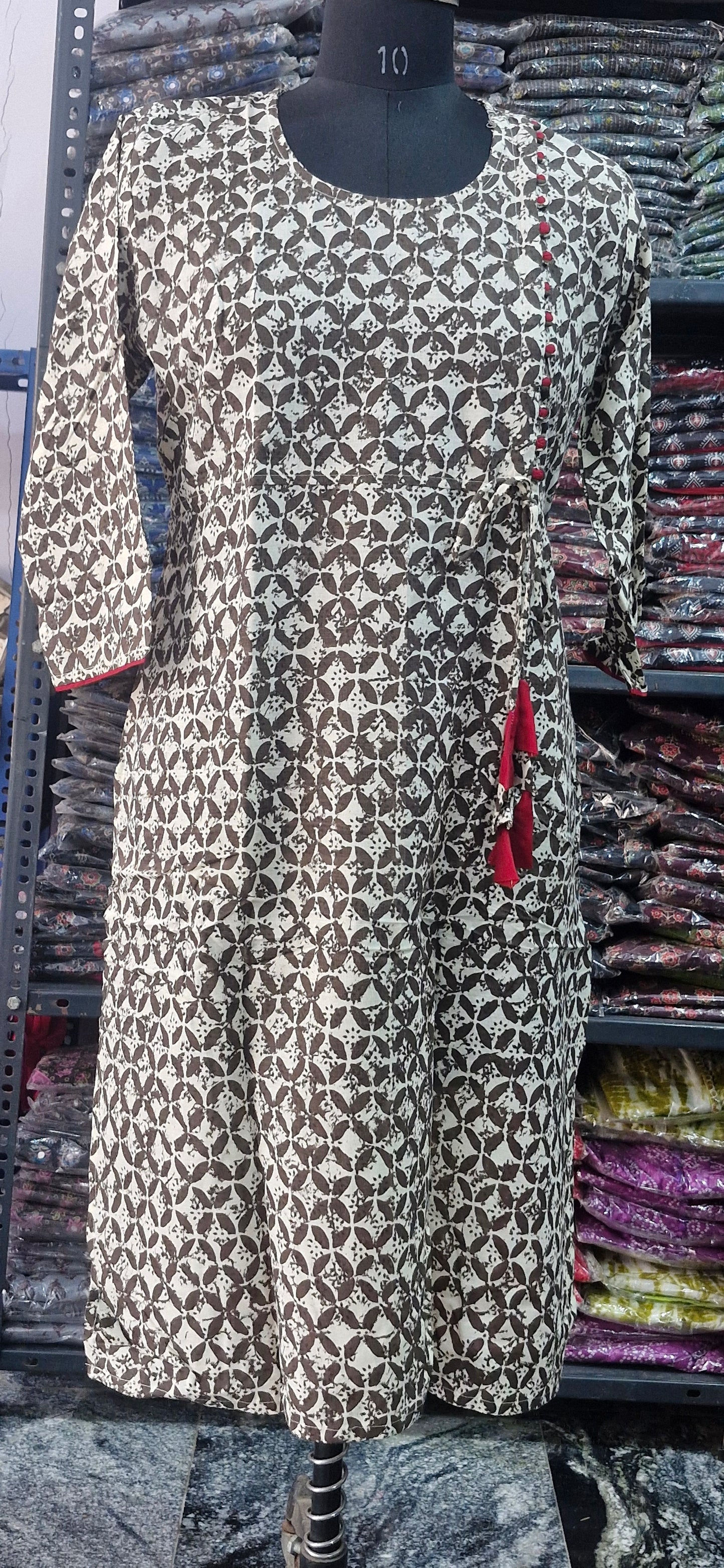 White and brown tassel kurta