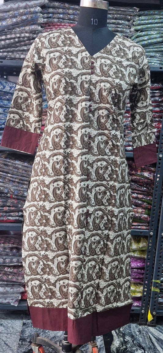 White and brown Floral kurta