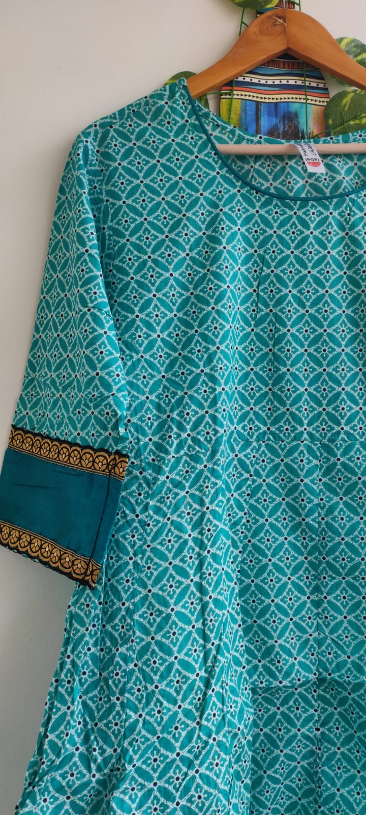 Sea green & white Jaipuri Anarkali