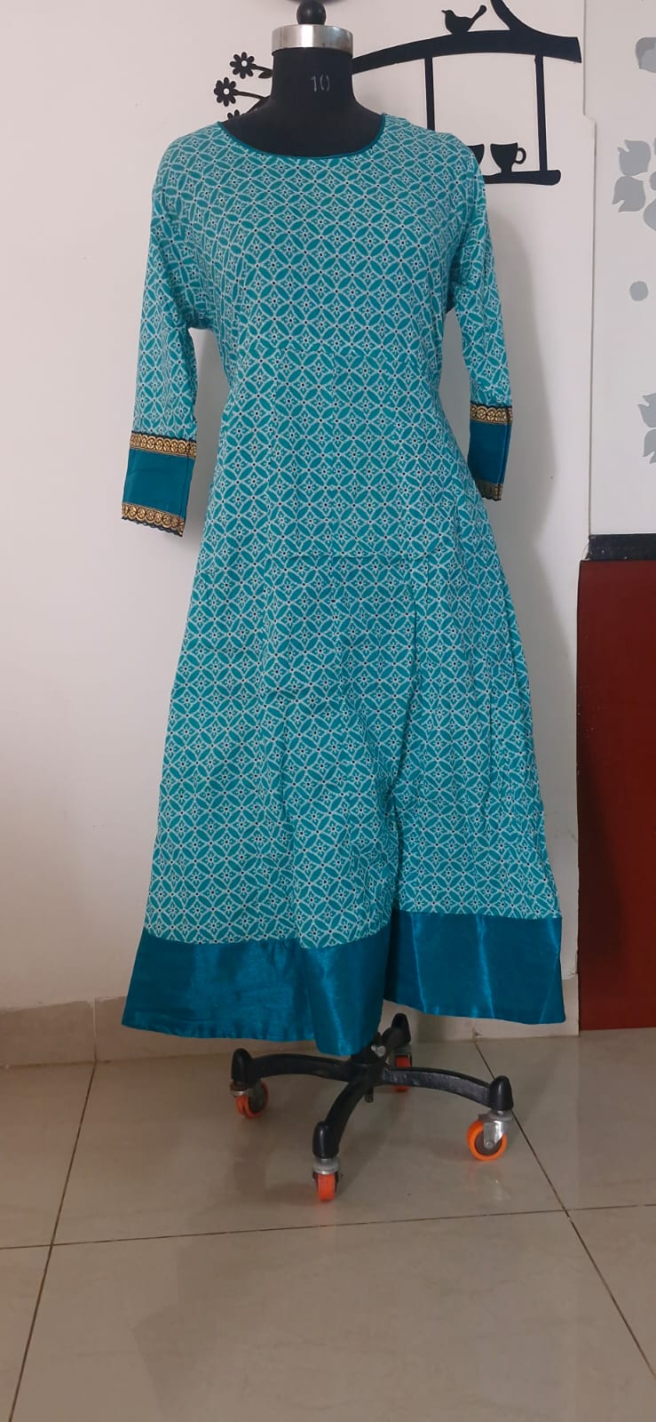 Sea green & white Jaipuri Anarkali